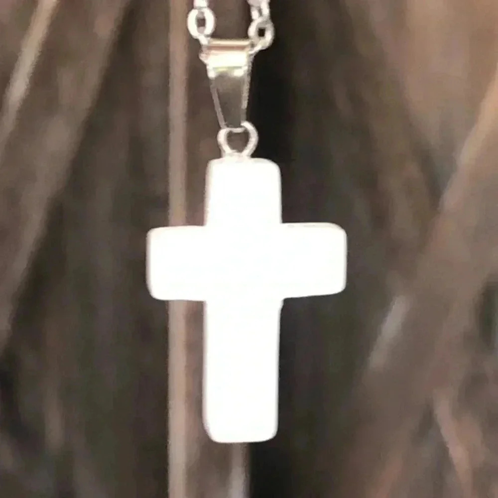 White Quartz Cross Natural Stainless Steel Necklace NWT